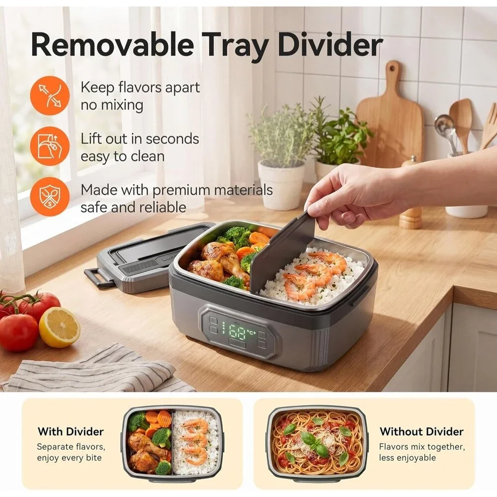 Cordless Electric Lunch Box for Adults, 1.2L 24000mAh Rechargeable Heated Lunch